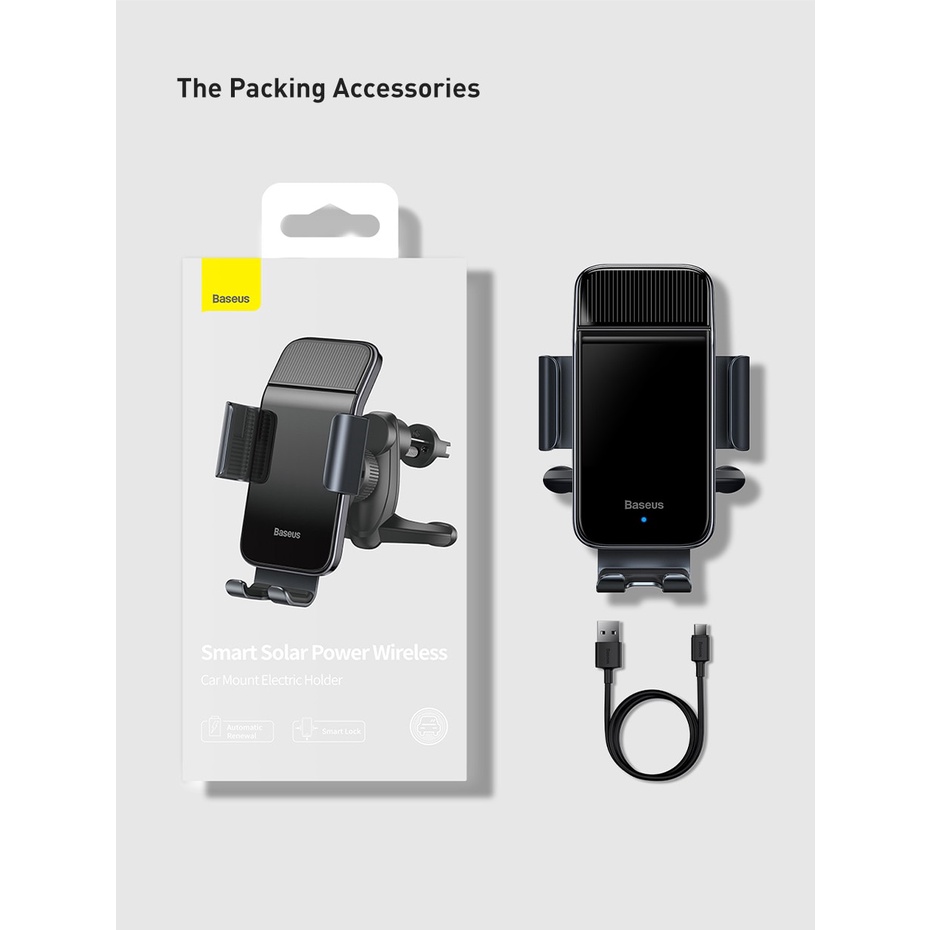 Giá đỡ kẹp điện thoại Baseus cảm ứng bằng năng lượng mặt trời thoáng khí dùng trên xe hơi cho iPhone 13 Pro Max | BigBuy360 - bigbuy360.vn