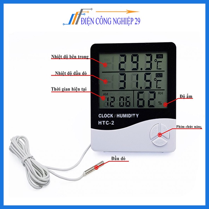Đồng hồ đo nhiệt độ, đồng hồ đo độ ẩm HTC2 màn hình LCD
