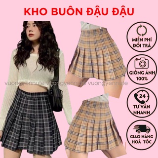 Chân váy xòe  Chân Váy ngắn Tennis kẻ caro xếp ly dáng xòe Hàn Quốc chất liệu kaki mềm đẹp