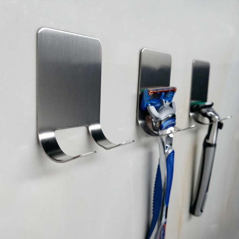 Móc Treo Dao Cạo Râu, Móc Inox Đa Năng Dán Tường Treo Ổ Cắm Điện Chịu Lực Tốt