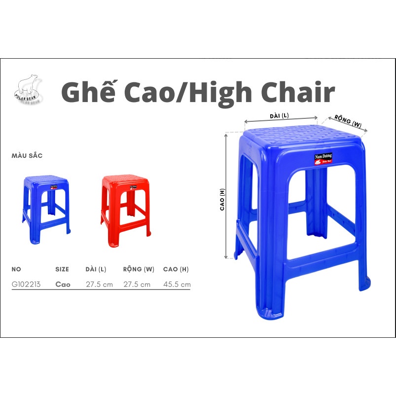 Ghế nhựa cao chính hãng Nam Dương