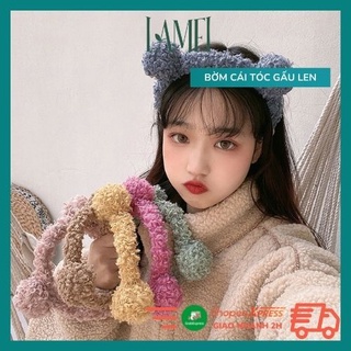 Bờm tóc cute - Bờm cài tóc gấu len xoắn xù xinh xắn