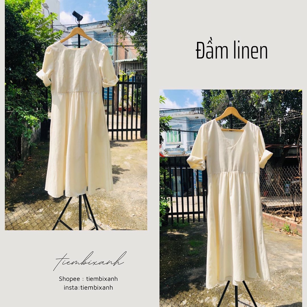 2hand đầm xô be có 2 túi 2 bên dáng rộng D607 tiembixanh