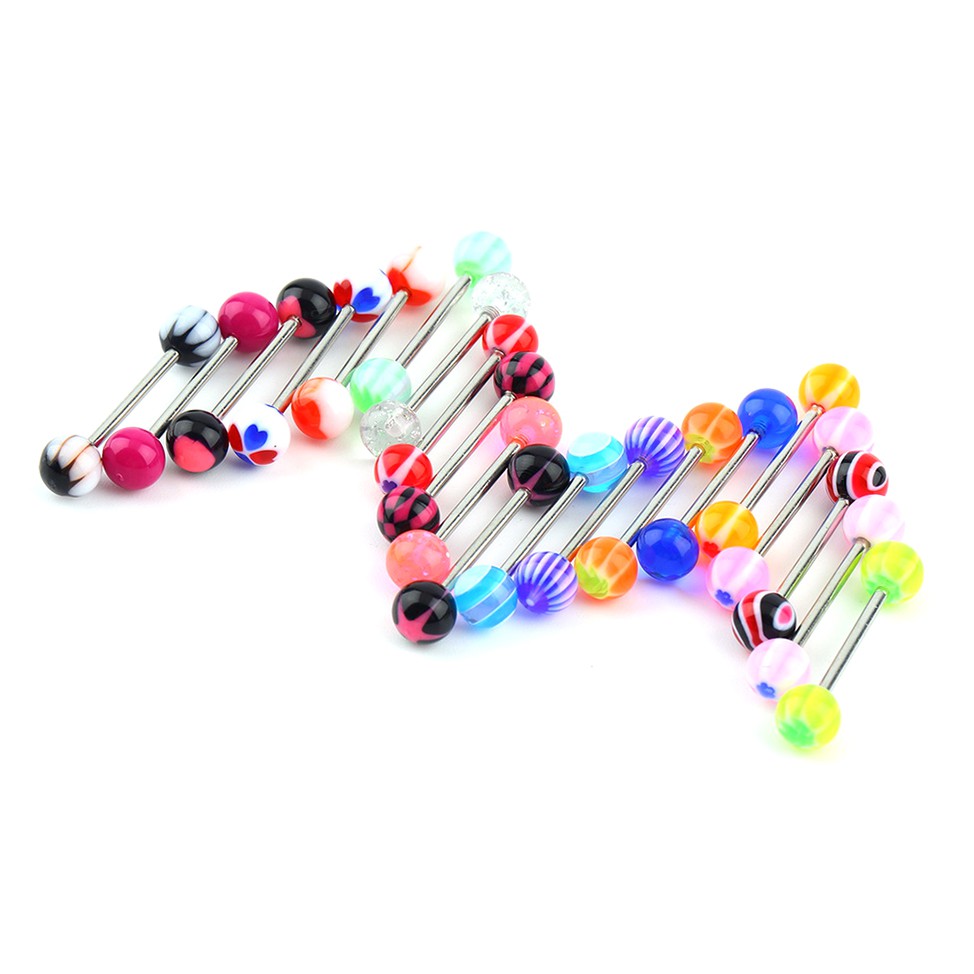 Set 20 khuyên lưỡi 14 kích thước bằng thép phẫu thuật