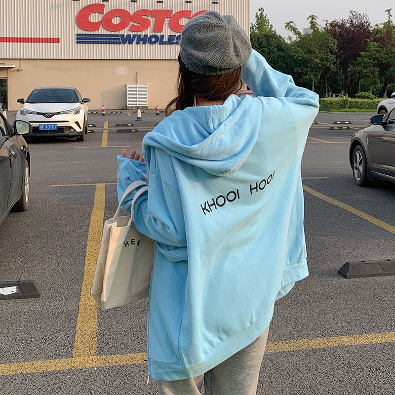 Áo khoác hoodie SUXI có khóa kéo tay dài phong cách Hàn Quốc trẻ trung thời trang dành cho nữ