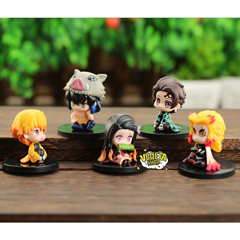 Mô hình Kimetsu No Yaiba - Mô hình thanh gươm diệt quỷ - Set 5 mẫu ngồi Tanjiro Nezuko Zenitsu Inosuke Rengoku - Cao 5cm