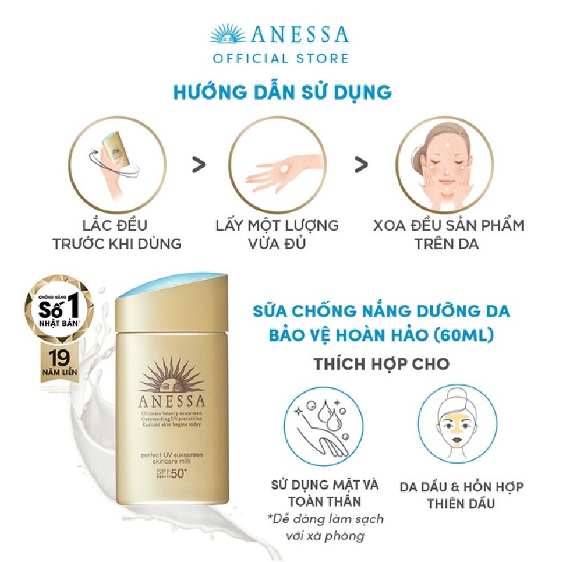 Sữa chống nắng dưỡng da bảo vệ hoàn hảo Anessa Perfect UV Sunscreen Skincare Milk 60ml _16152