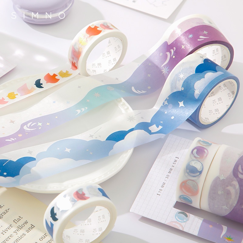 Set 2 Cuộn Băng Dính Washi Trang Trí Sổ Tay Nhật Ký