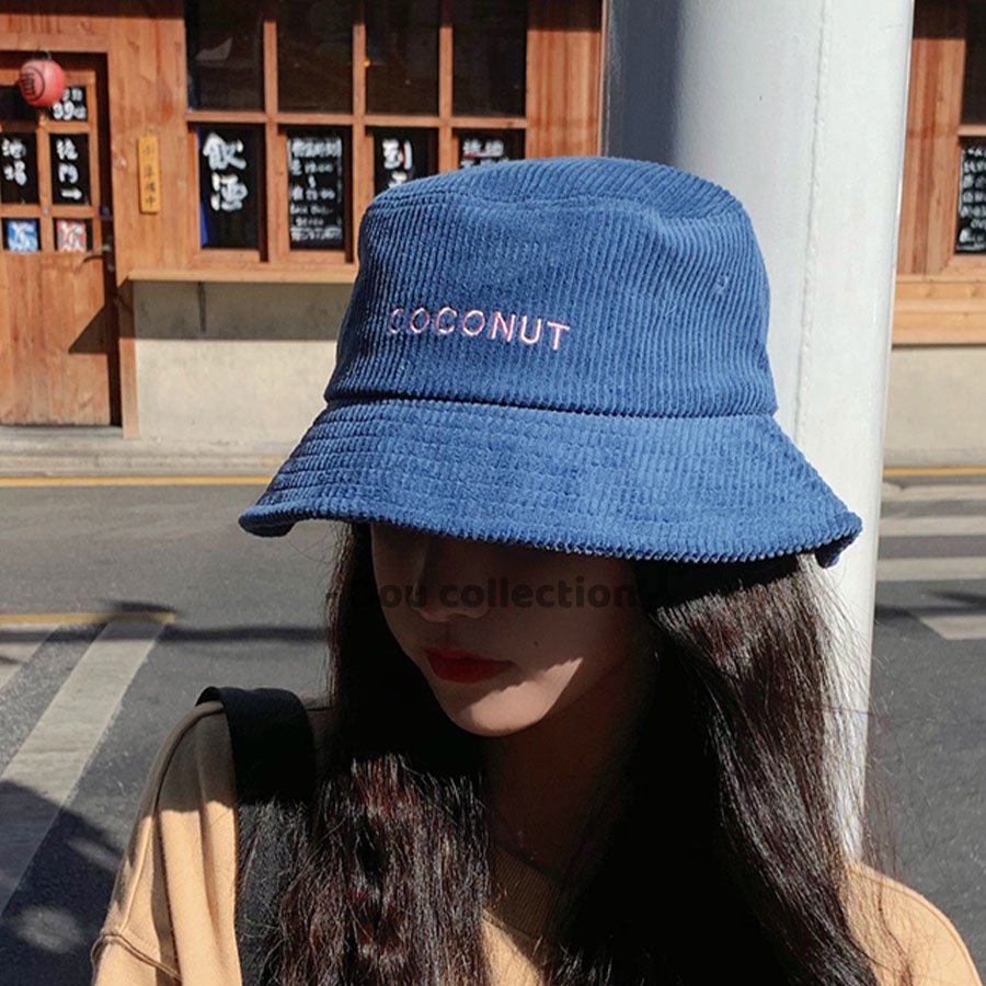 [Nowship2h] Mũ Nón Bucket Unisex Vành Ngắn Họa Tiết Thêu Coconut Phong Cách Hàn Quốc - Chất Liệu Nhung - Mã NV040