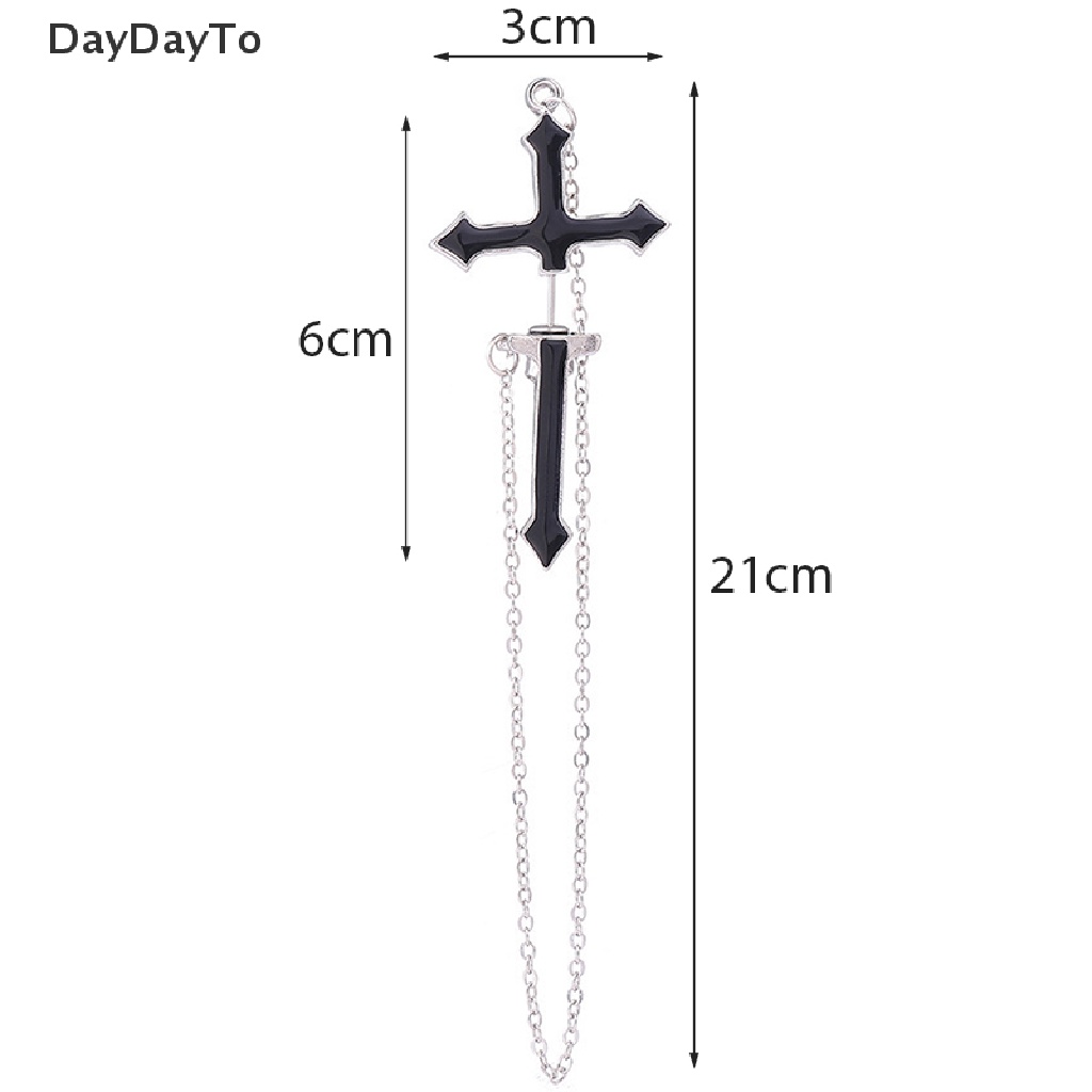 Khuyên Tai Chuỗi Dài Mặt Thánh Giá Màu Đen Phong Cách Punk Cổ Điển