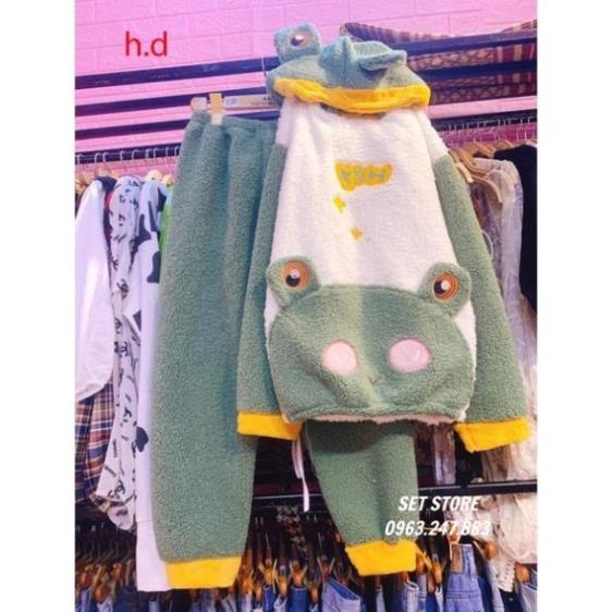 Bộ đồ ngủ mùa đông ẾCH XANH lông cừu giữ nhiệt tốt, bộ đồ mùa đông | BigBuy360 - bigbuy360.vn