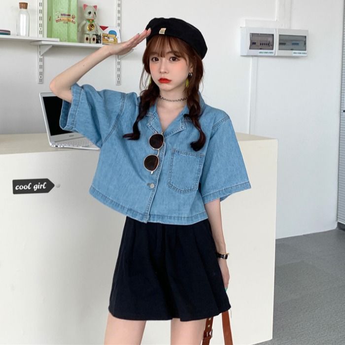 France women's thin summer denim shirt 2020 new design suitable short-sleeved shirt loose top