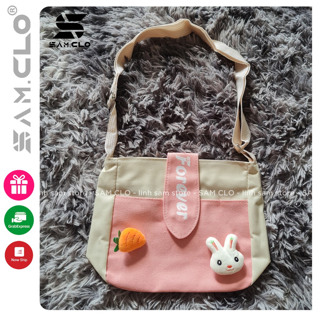 Túi đeo chéo nữ SAM CLO mini bag canvas khóa kéo búp bê thời trang hàn quốc dễ thương, đi chơi, đi học chữ FOREVER