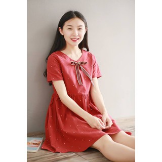 MYC 1174 Váy Bầu Chấm Bi Đỏ Nơ Cổ