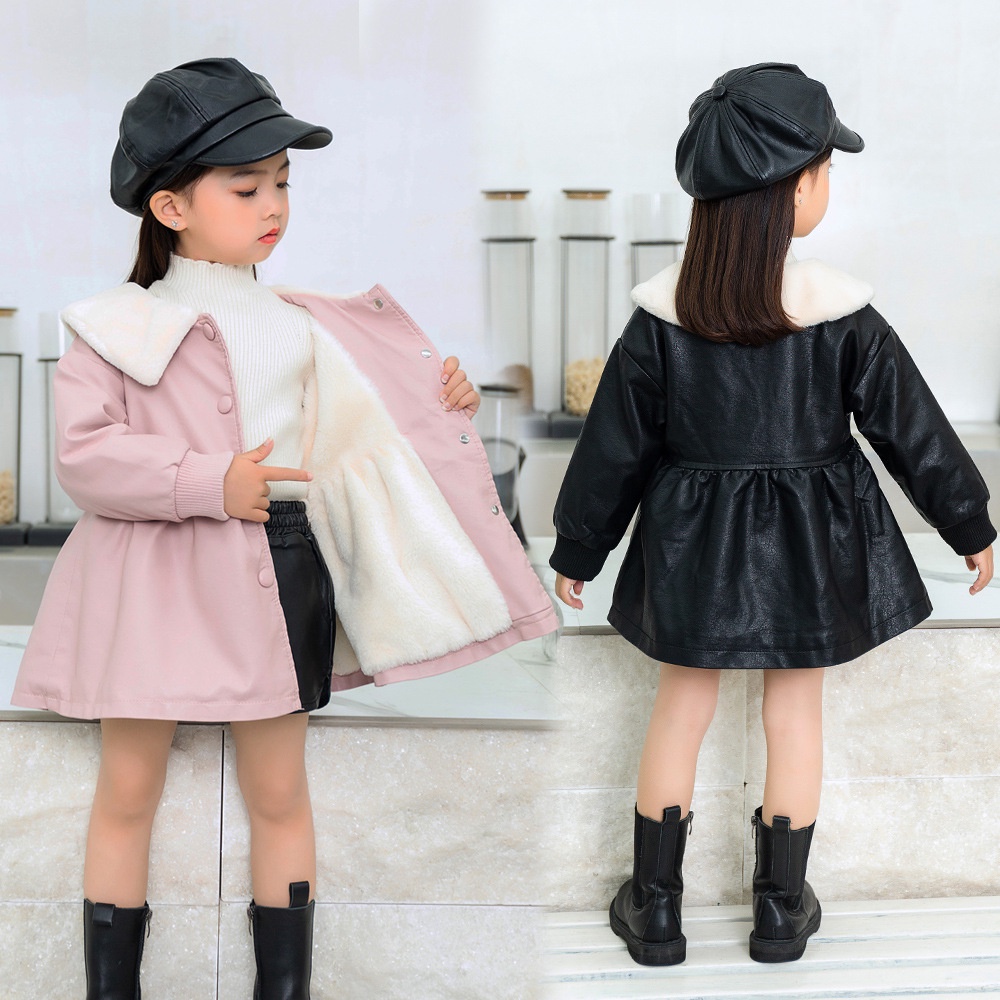 Áo khoác bé bé da lót lông dáng dài giữ nhiệt hàng Quảng Châu cao cấp L1
