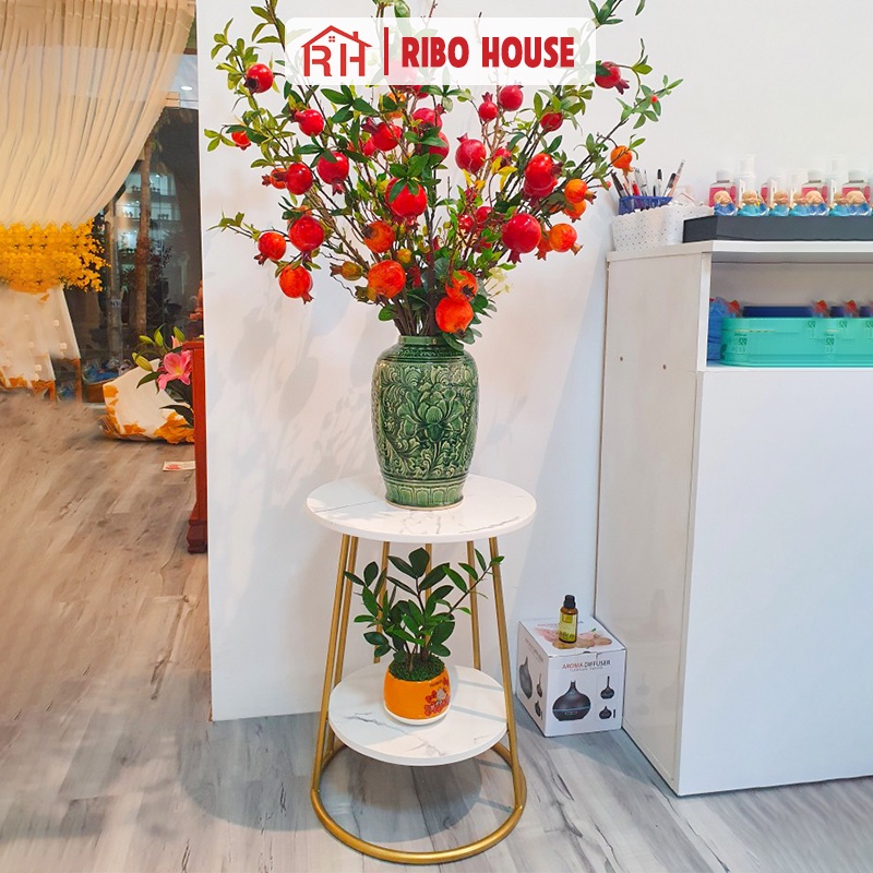 Bàn trà sofa RIBO HOUSE mặt đá khung sắt sơn tĩnh điện mẫu 3 bàn decor nội thất phòng khách cafe ban công RIBO50