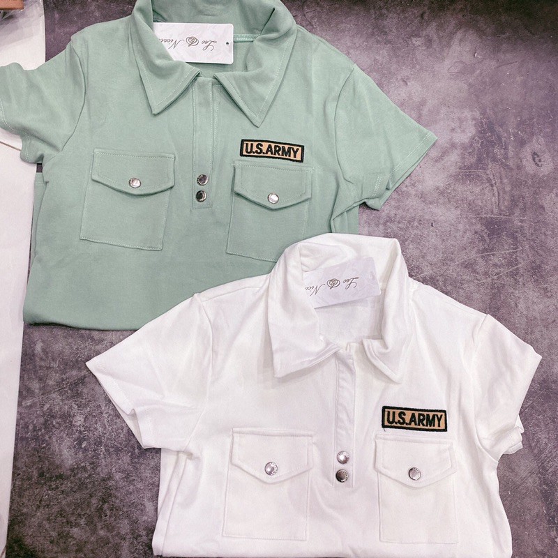 Áo thun body nữ có cổ phối túi có lo gô | BigBuy360 - bigbuy360.vn