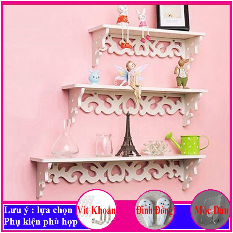 Bộ 3 Kệ treo tường trang trí không cần khoan, chất liệu gỗ nhựa cao cấp màu trắng, decor không gian sống - a14