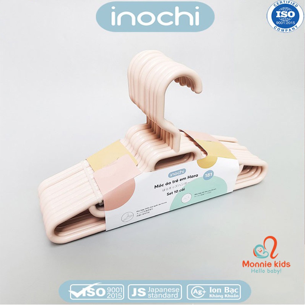 Set 10 móc treo quần áo cho bé Inochi 181, móc áo trẻ em chất liệu cao cấp - Monnie Kids