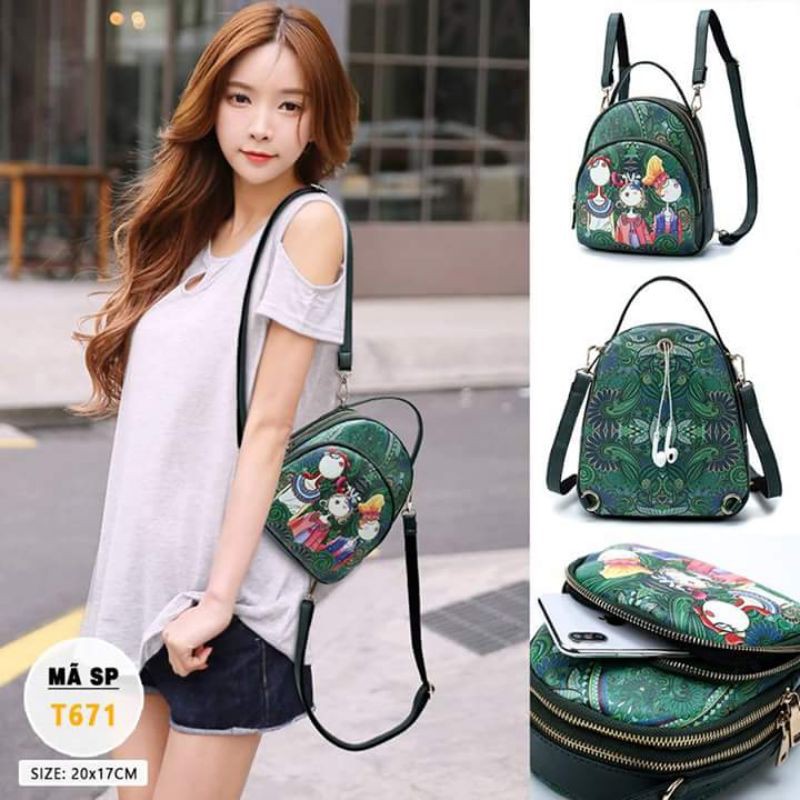 Balo mini và túi đeo chéo 2 trong 1 cô bé rừng xanh hàng Quảng Châu