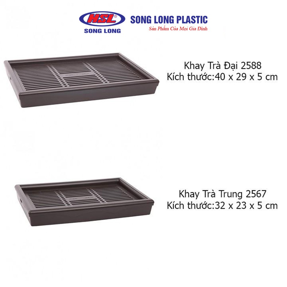 Khay trà đựng ấm chén nhựa giả gỗ Song Long Plastic - 2567-2588-2830-2662-2774
