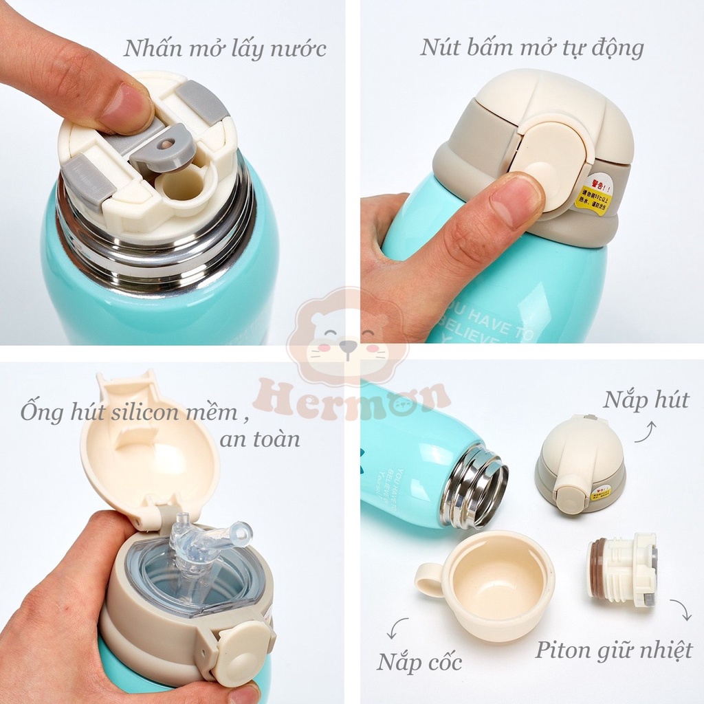 Bình Nước Giữ Nhiệt Hermon 2 Nắp Kèm Cốc Cao Cấp Babibu-BNH2