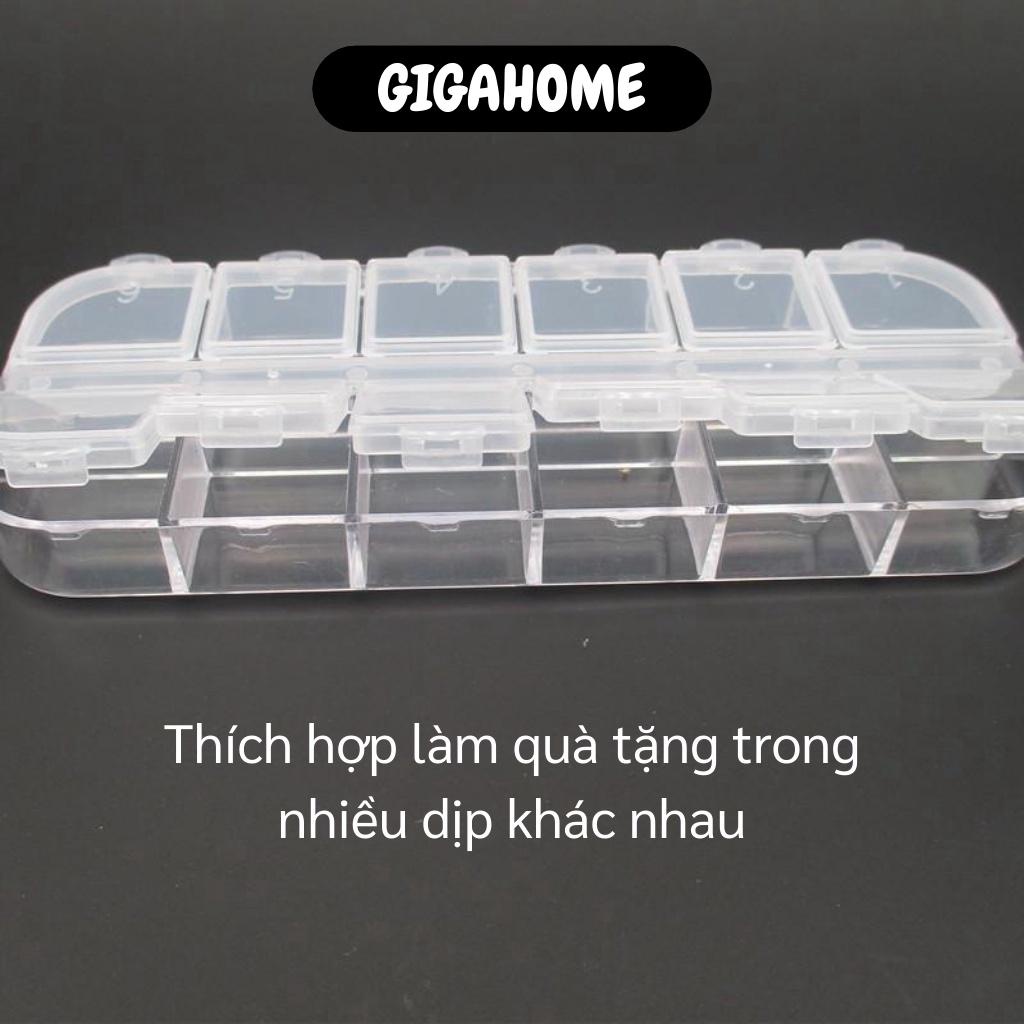 Hộp Đựng Đá Đính Nails GIGAHOME Khay Nhựa 12 Ô Nắp Bật Đựng Linh Kiện Điện Tử, Trang Sức 7833