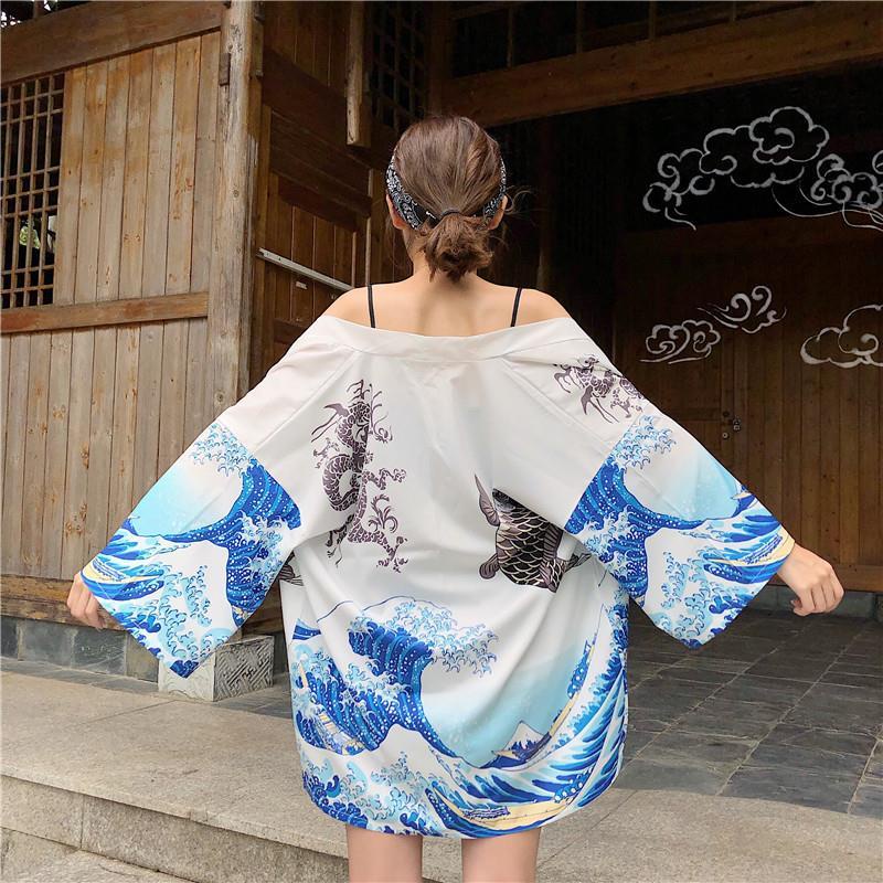Áo Khoác Sơ Mi Ba Lớp Mỏng Phong Cách Harajuku Cá Chép Nhật Bản Yukata