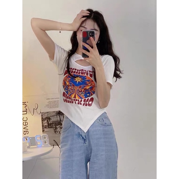 Áo thun croptop vạt chéo Sunshine