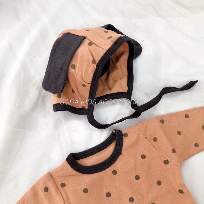 Bộ liền cún con cam nâu chấm bi (Ảnh thật)