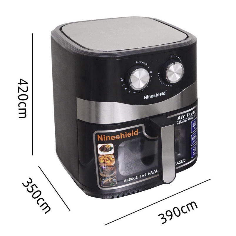 Nồi chiên không dầu 10.5L Nineshield KB-8002 , Thiết kế mặt kính trong suốt , Thế hệ mới nhất 2022, Bảo hành 12 tháng