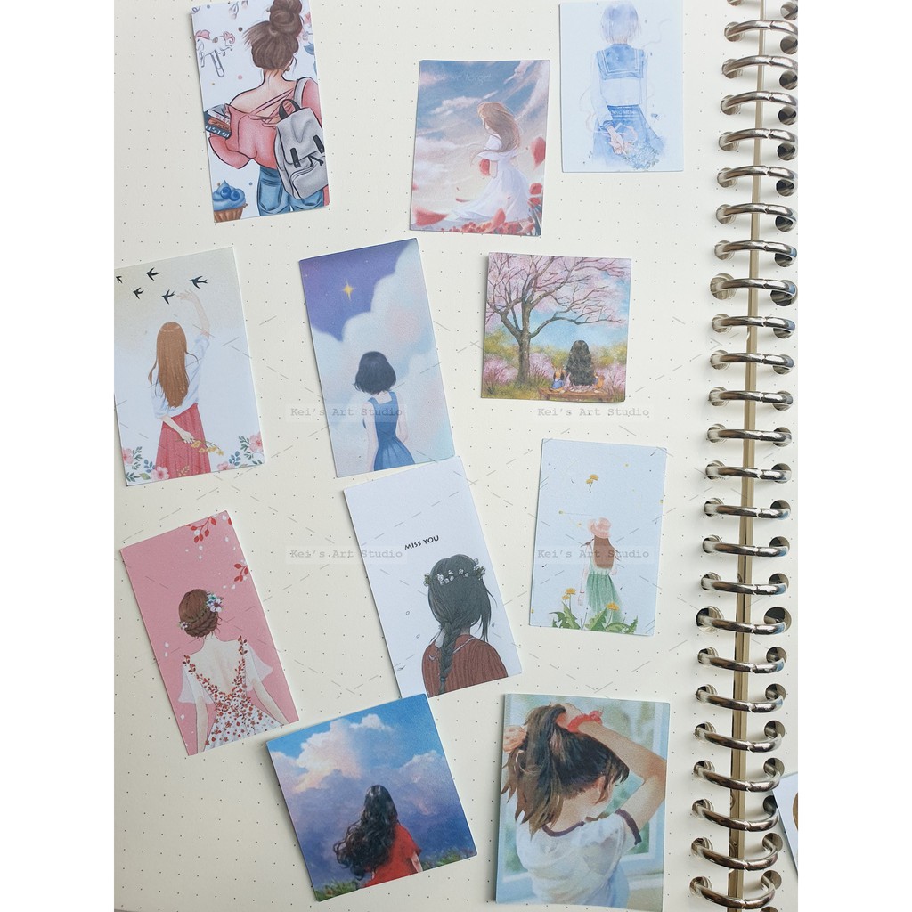 TỔNG HỢP - Set 20-25c sticker ảnh, postcard mèo, cô gái, gibli, đời thường bullet journal, planner, nhật ký, sổ, thiệp.