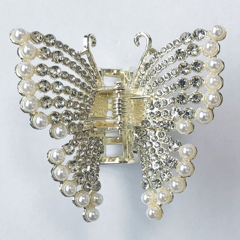 Kẹp Tóc Kim Loại Hình Nơ Đính Đá Ngọc Trai Thời Trang