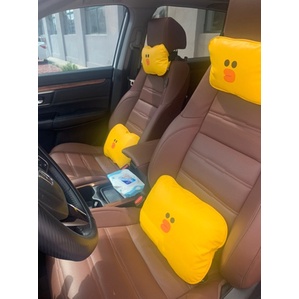 Gối tựa đầu, lưng trên ô tô Line Friends bằng da
