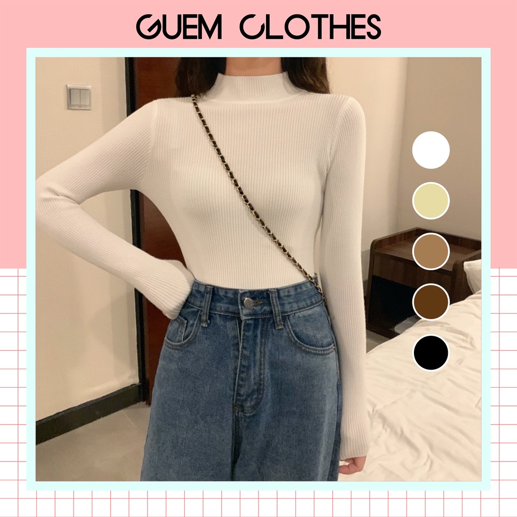 Áo len tăm cổ 3 phân dài tay hàng Quảng Châu thời trang nữ - GUEM Clothes