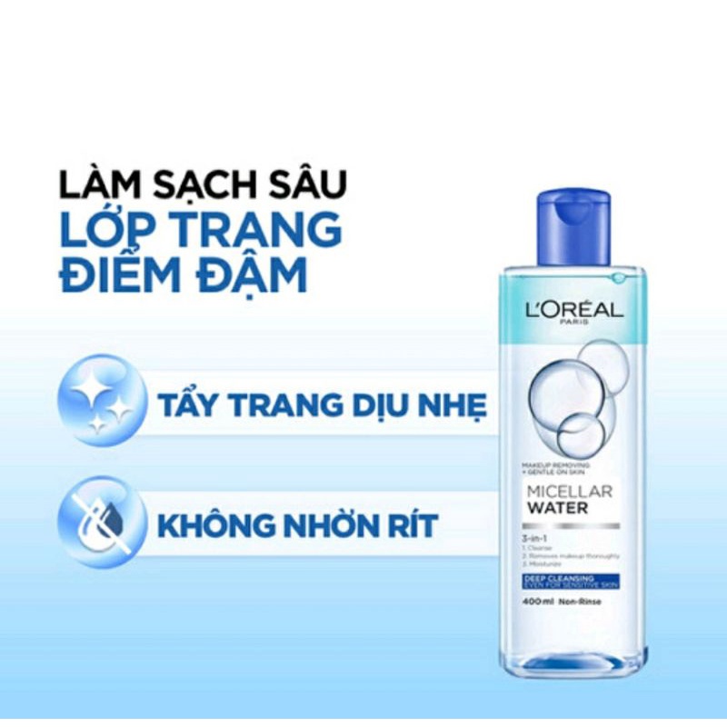 Nước tẩy trang cho mọi loại da Loreal Paris 3in1 Micellar Water 400ml