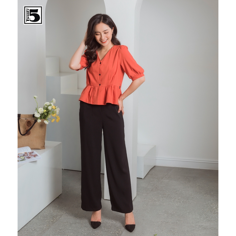 Áo sơ mi nữ cổ V nhún eo Twentyfive N132