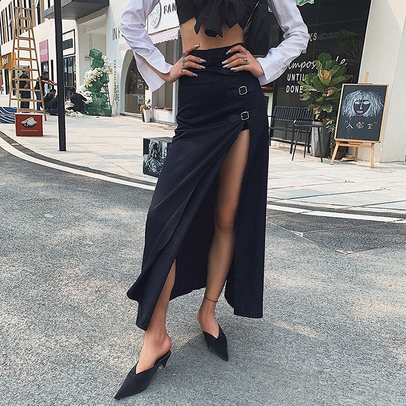 Women's New High Waist Bag Hips Slimming Hem Slit Long Skirt