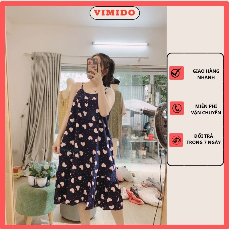 váy hai dây đi biển quyến rũ , mặc bầu đẹp, váy lụa đi ngủ bản to suông V01 VIMIDO