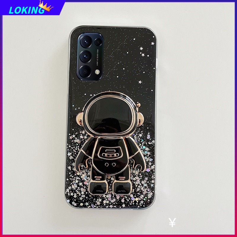 Ốp Điện Thoại Kim Tuyến Nước Kèm Giá Đỡ Hình Phi Hành Gia 3D Cho OPPO Reno 8T 8 8Pro 8Z 7 7Pro 7Z 6 6Pro 6Z