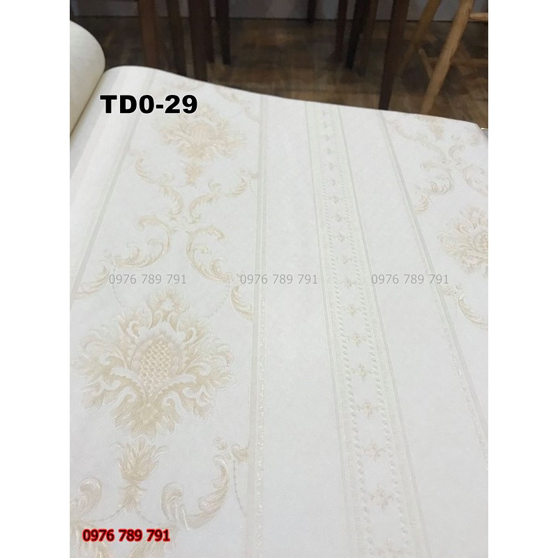 Giấy Dán Tường Hoa Văn Cổ Điển Dải Dọc Phòng Khách, Lụa Không Keo, Khổ 10m x 53cm, Màu Vàng, Trắng Đẹp, Rẻ