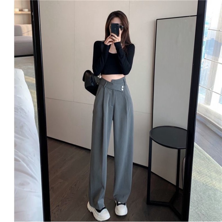 Quần Ống Rộng Suông Baggy Kiểu Hàn, Quần Suông Cạp Cao Ống Loe Culottes Nữ Hàng Quảng Châu Siêu Hót | BigBuy360 - bigbuy360.vn