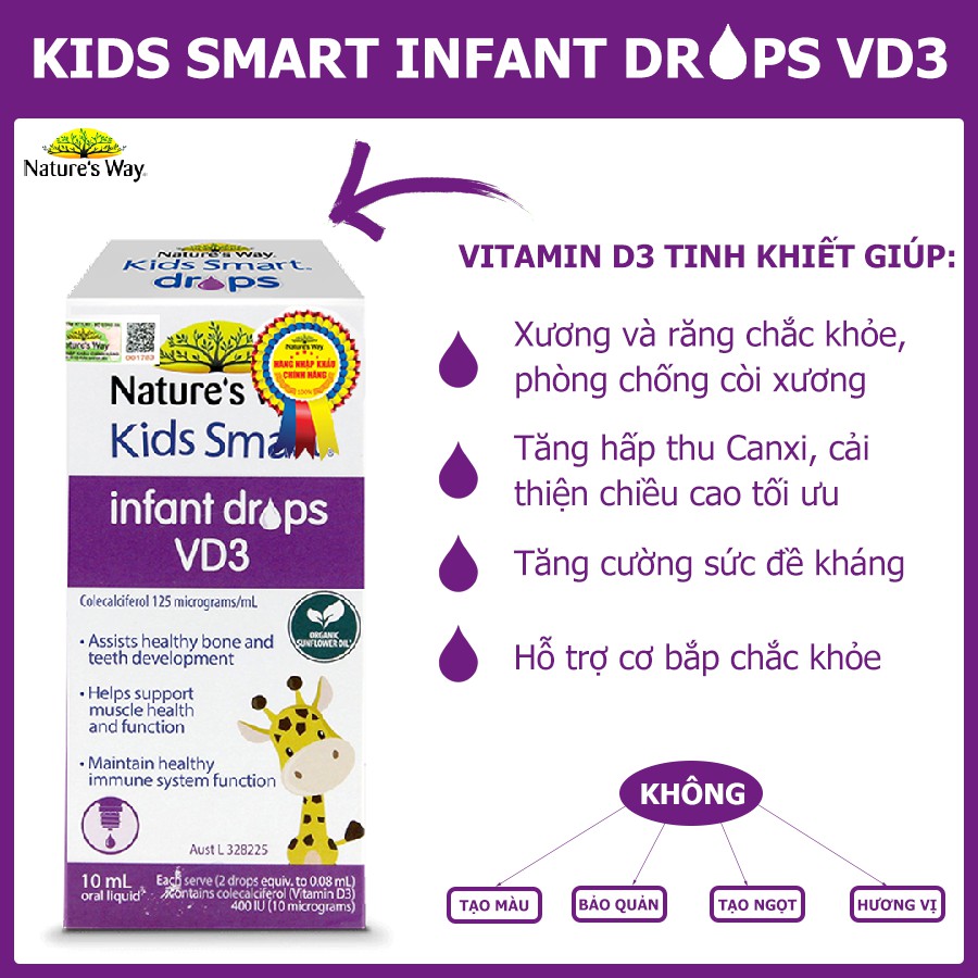 Bộ 3 Nature's Way Kids Smart Drops Bổ Sung DHA, Vitamin D3, Probiotic Cho Trẻ Sơ Sinh Phát Triển Não Bộ Cho Bé