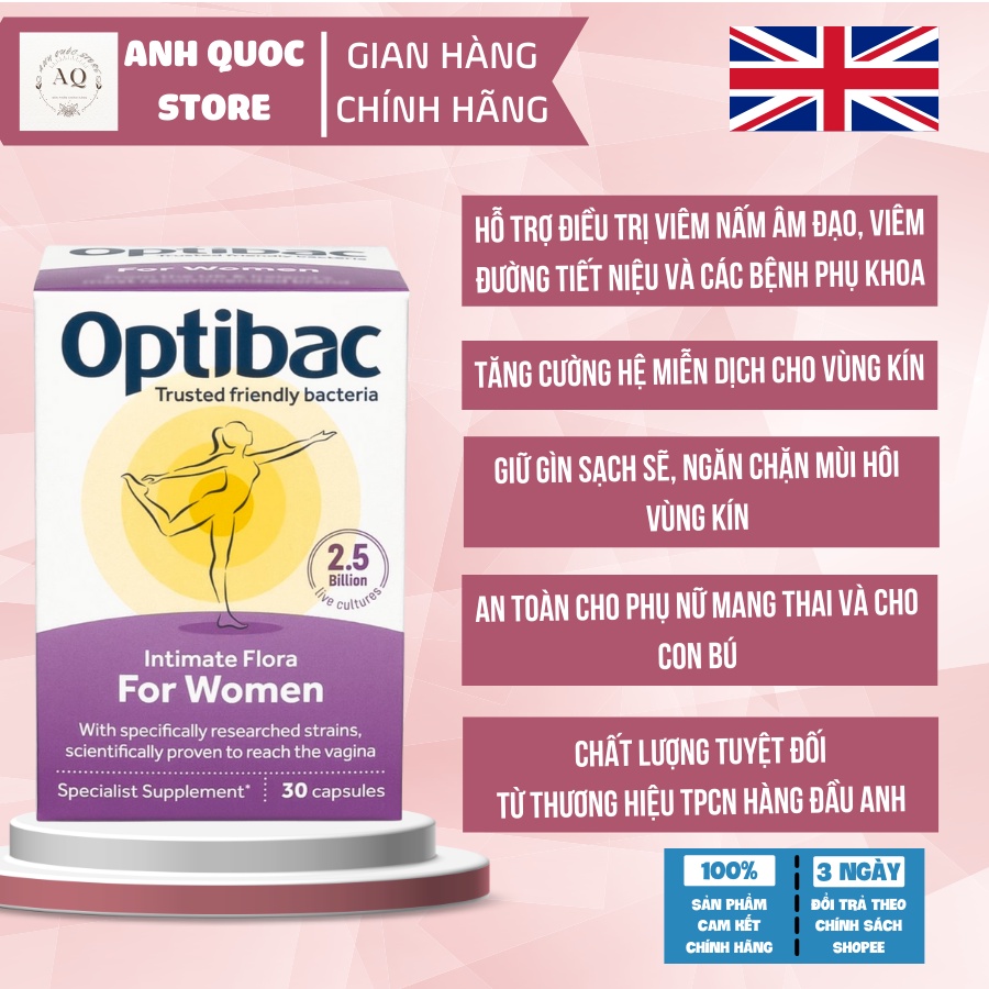 Men Vi Sinh Phụ Khoa, Chăm Sóc Vùng Kín, Lợi Khuẩn, Ngăn Ngừa Viêm Nhiễm OPTIBAC tím 30 viên anhquoc.store