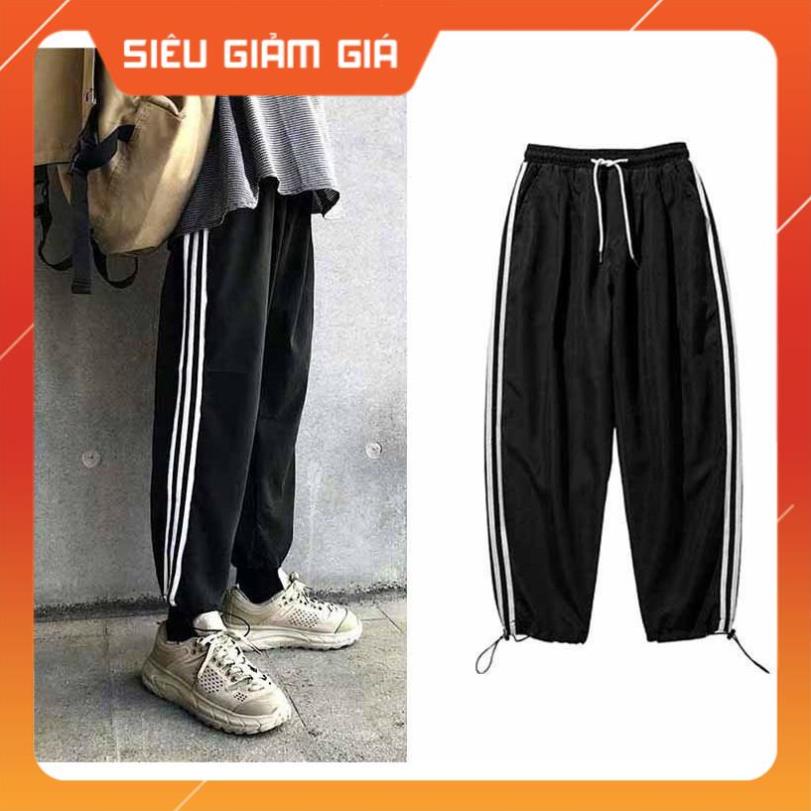 Quần jogger BÓ CHUN unisex 3 SỌC thể thao nam nữ, quần thun nỉ