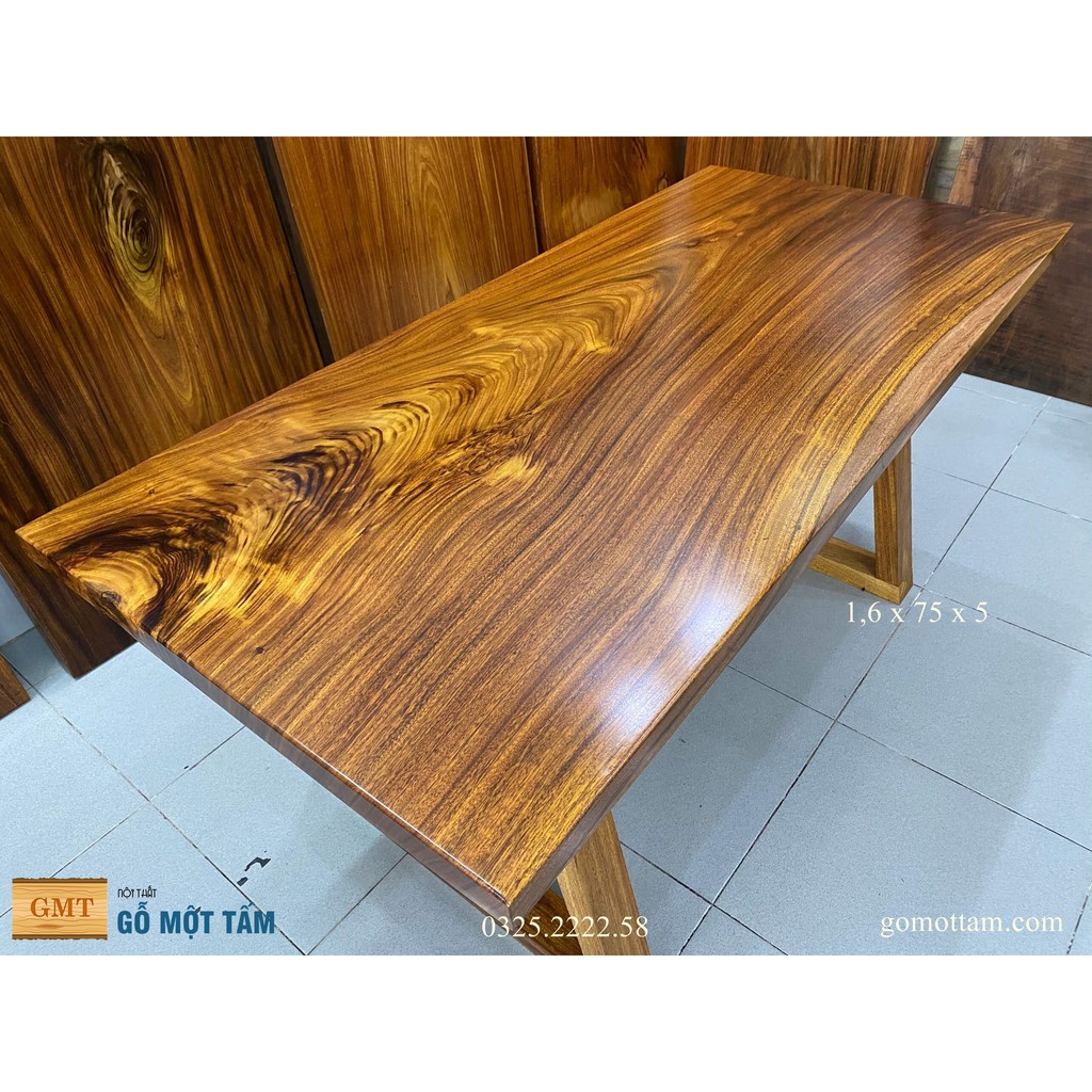 Bàn gỗ me tây nguyên tấm dài 1,6m x rộng 75cm x dầy 5cm