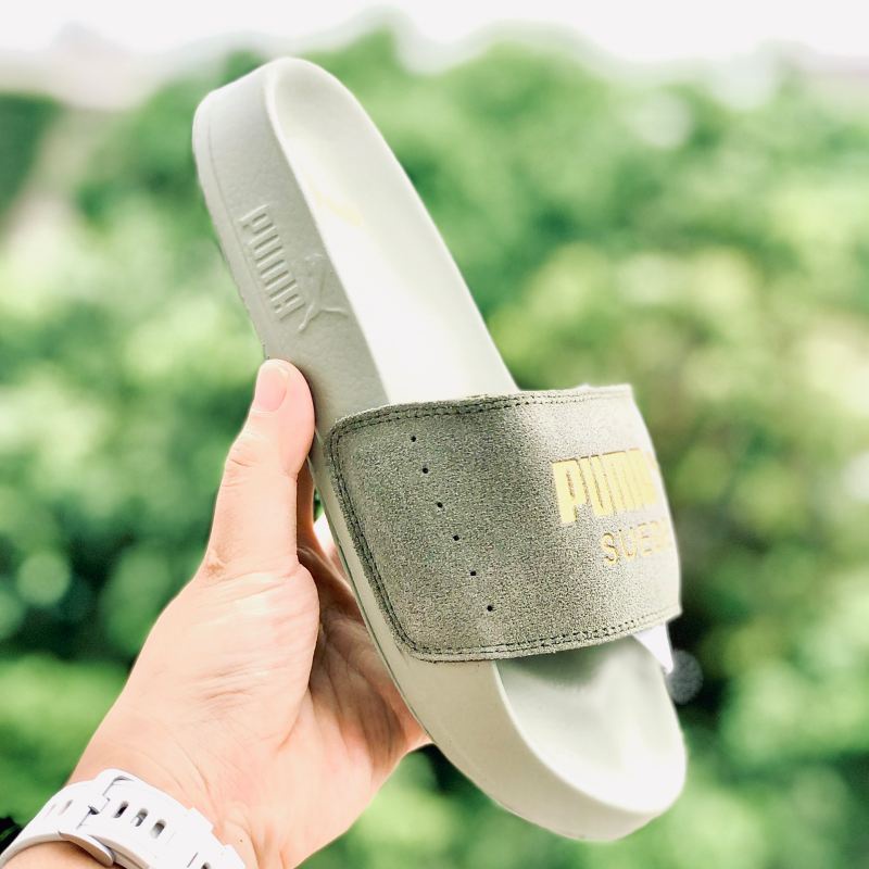 Dép unisex 𝐏𝐔𝐌𝐀 da lộn ❤️FREESHIP + Hộp❤️  dép mlb puma quai ngang hình con báo nam nữ thể thao kèm tem tag mác,xanh rêu