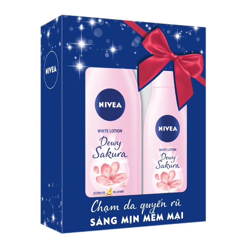 [Mua 1 tặng 1] Hộp sữa dưỡng thể dưỡng trắng NIVEA Dewy Sakura (350ml) 85703 + sữa dưỡng thể Dewy sakura 200ml
