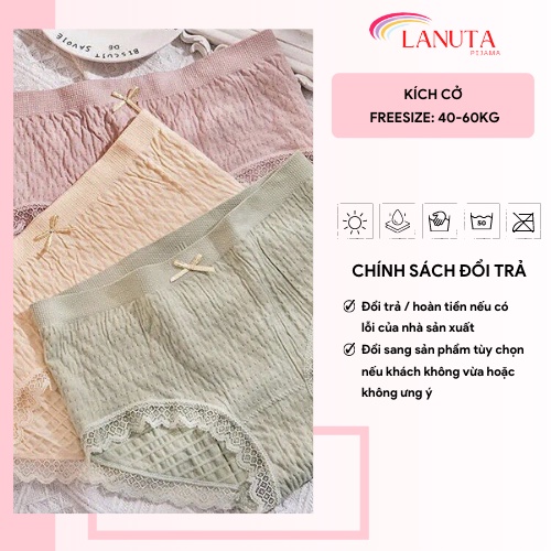Quần Lót Nữ Cotton Dệt Kim 100% kháng khuẩn thoáng mát đính nơ xinh tôn vòng 3 gợi cảm LANUTA