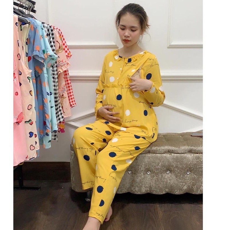 Bộ Lanh Lụa Bầu Sau Sinh Dài Tay Mát Lịm Mùa Hè, Có Khoá Mở Ti Cho Bé Tiện Lợi - Hàng Lanh Lụa Chuẩn Đẹp - BD04